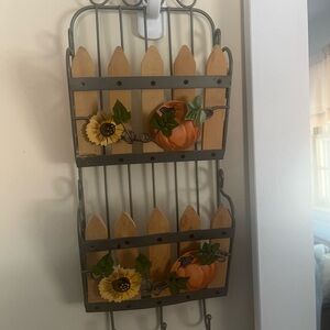 Rustic Brown and Orange Wall Storage Shelf with Autumn Design